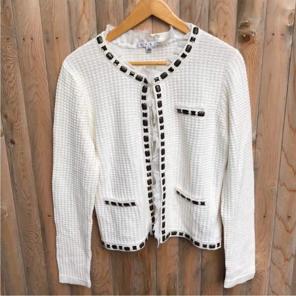 CAbi Sweaters - CAbi Gabriella Embellished Jeweled
Chiffon Waffle Knit Sweater Large